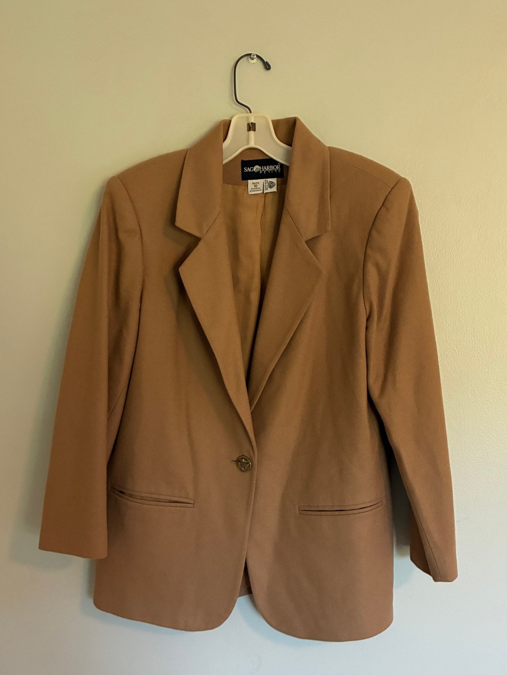 Sag Harbor Women’s Camel, Tan Single-Button 100% Wool Blazer, Jacket